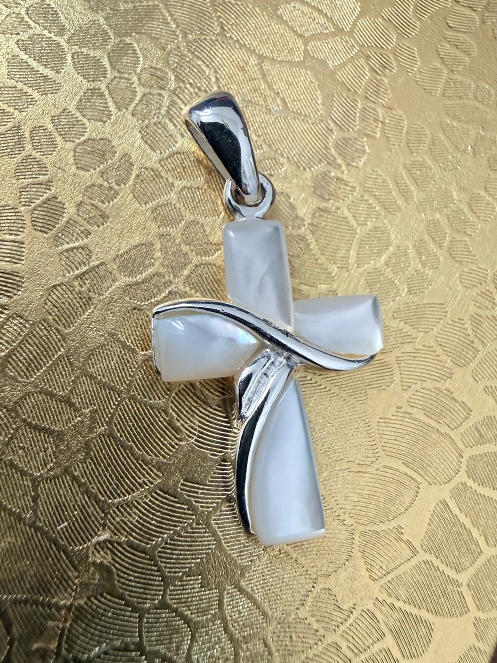 Sterling Silver White Mother-of-Pearl Cross Pendant